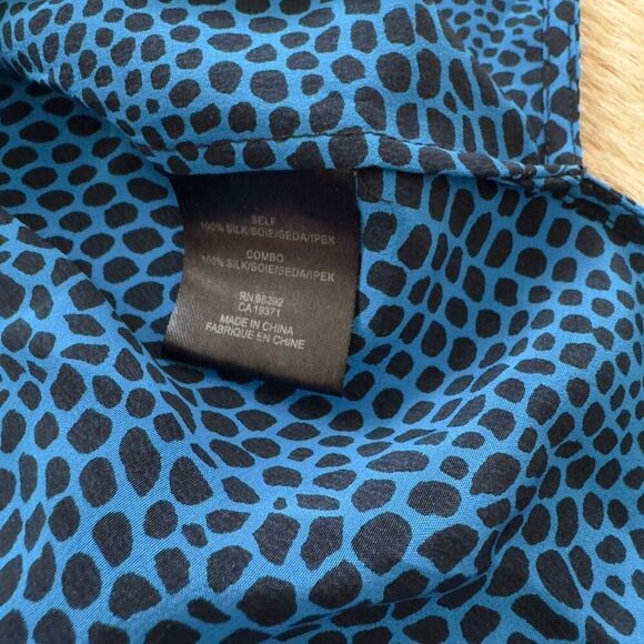 Designer Tibi Top 100% Silk Bateau Neckline Short Sleeve Layered Black Blue Shir - Picture 5 of 7